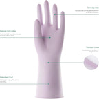 COOLJOB Large Household Rubber Gloves with Cotton Liner & Non-slip Grip, Waterproof Long Lasting Dishwashing Gloves for Kitchen & Bathroom Cleaning, Purple, 1 Pair