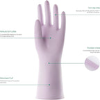 COOLJOB Medium Household Rubber Gloves with Cotton Liner & Non-slip Grip, Waterproof Long Lasting Dishwashing Gloves for Kitchen & Bathroom Cleaning, Purple, 1 Pair