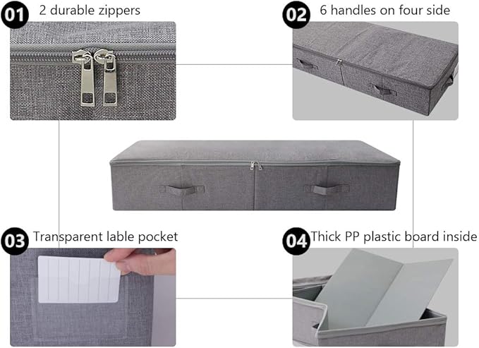 39.4X16.9X7“ Under The Bed Shoes Clothing Bedding Storage Organizer Containers with Lid, Dust-proof & Foldable Washable, Durable Plastic Board in Boxes, Dark Gray
