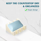 Self Draining Soap Dish Holder,Silicone Soap Dish,for Bathroom,Kitchen, Sponges，Can Extend Soap Life，Keep Soap Bars Dry and Easy Cleaning (Cream White,2-Pack)