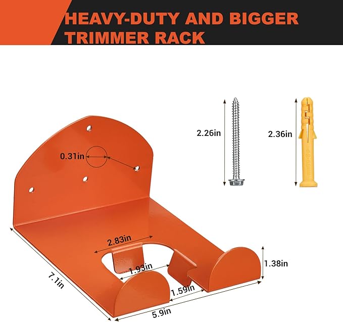 Upgraded Heavy Duty Trimmer Rack 2 Pack - Wall Mounted Garage Organizer, Power Tool Hanger for Weed Eater, Grass Trimmer, Hedge Trimmer, Leaf Blower, Chainsaw & Garden Tools Storage