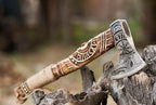 Viking Axe Gift Viking Knife with Sheath | Hand Forged Real Handmade Outdoor Hunting Camping Axes and Hatchets | Viking Gifts for Men (Sm-Rope)