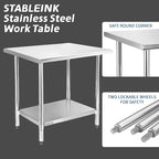 STABLEINK NSF Stainless Steel Table, 24 x 30 Inches Metal Prep & Work Table with Adjustable Undershelf, for Commercial Kitchen, Restaurant, Hotel and Garage