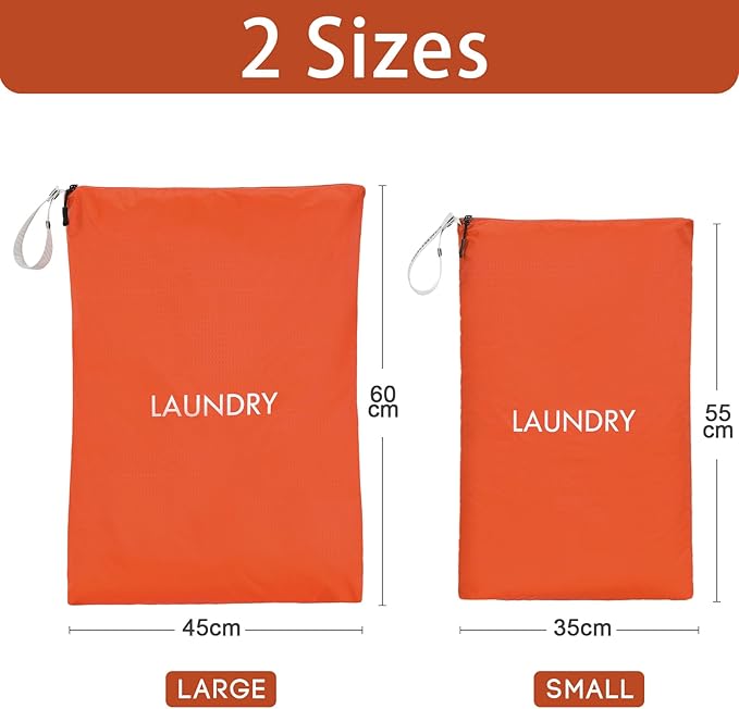 WiseBoy 2 Pack Laundry Bags, Washable Wet Dry Bag, Travel Laundry Bag Dirty Clothes Organizer, Swimming Yoga Bathing Suit Workout Wet Dry Bag - Orange