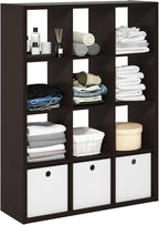 Furinno Cubicle Open Back Decorative Cube Storage Organizer, 12-Cube, Black Dark Oak