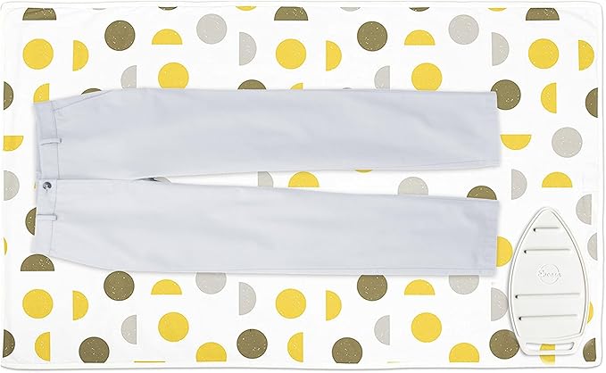 Encasa XO Ironing Mat/Pad (Large 48"x28") with 3mm Padding & Silicone Iron Rest for Steam Pressing on Tabletop or Bed - Heat Resistant, Portable, Quilting & Travel Blanket - Yellow Moon