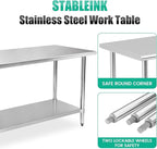 STABLEINK NSF Stainless Steel Table 30 x 60 Inches 5ft Metal Prep & Work Tables with Adjustable Undershelf, for Commercial Kitchen, Restaurant, Hotel, Laundry Room and Garage