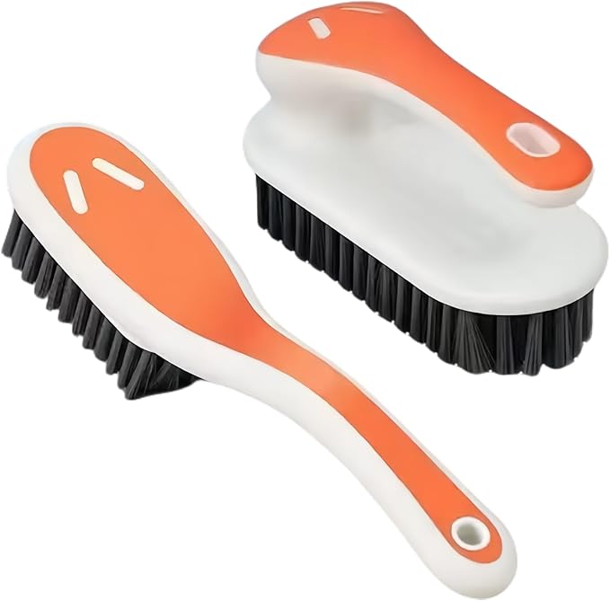 Soft Bristle Scrub Cleaning Brush Stain Remover Brush Fabric Cleaning Brush Laundry Brush Small Scrub Brush Cleaner Household Cleaning Brushes for Carpet, Clothes, Bathroom,Sneaker-2 Pack (Orange)