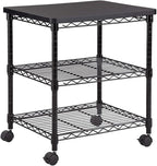 Safco Deskside 3 Tier Rolling Cart Printer Stand, Mobile Utility Table for Home Office with Steel Shelves, Black