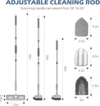 SetSail 4-in-1 Tile Tub Floor Scrubber with 52-inch Adjustable Long Handle Shower Cleaner Brush with Window Scrubber and 3 Replacement Brush Heads for Bathroom Kitchen Walls Tub Tile Sink, Grey