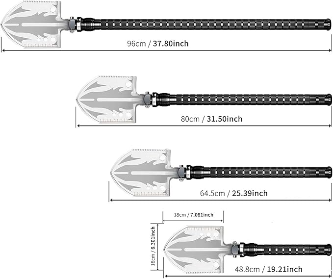Survival Shovel Survival Axe, Camping Folding Shovels Hatchet with 19.2-37.8inch Lengthened Handle Enlarged Shovelhead High Carbon Steel with Storage Pouch for Camping Cycling Hiking