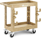 Utility Cart with Max 850Lbs Capacity, 34" x 17" Heavy Duty Rolling Utility Cart, 2 Side Hooks, 360° Swivel Wheels (2 with Brakes), 2 Tier Service Cart for Warehouse/Garage/Garden - Wood Color