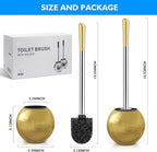 Toilet Brush and Holder 2 Pack, 304 Stainless Steel Toilet Brush with Extended and Durable Comfortable Brush Handle, Toilet Bowl Brush for Bathroom Toilet - Ergonomic, Pratical Durable (Gold)