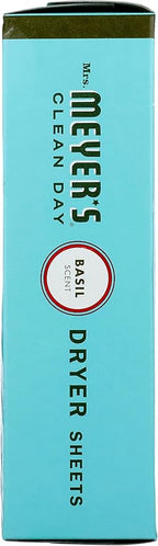 MRS. MEYER'S CLEAN DAY Dryer Sheets, Fabric Softener, Reduces Static, Infused with Essential Oils, Basil, 80 Count