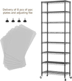 Golpart 8 Tier Shelves Storage Shelf Wire Closet Bathroom Organizers Metal Pantry Kitchen Garage Shelving Unit Laundry Room Organization Home Rack Net Basket Black with Wheels 12”D X 22”W X 74.2”H