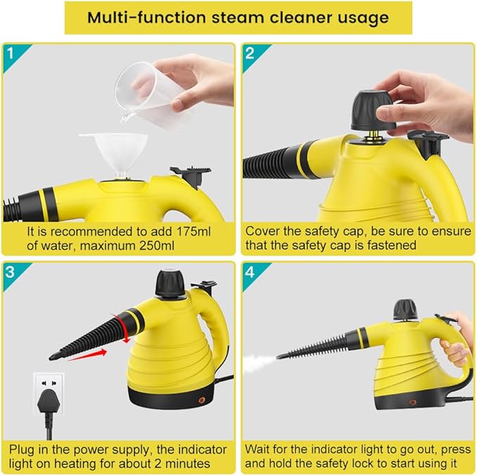 Handheld Steam Cleaner, Pressurized Steam Cleaner with 9pcs Accessories & Safety Lock, Natural Multi-Purpose Powerful Home Use Steamer for Cleaning, Car, Bathroom, Shower, Upholstery, Grout, Window