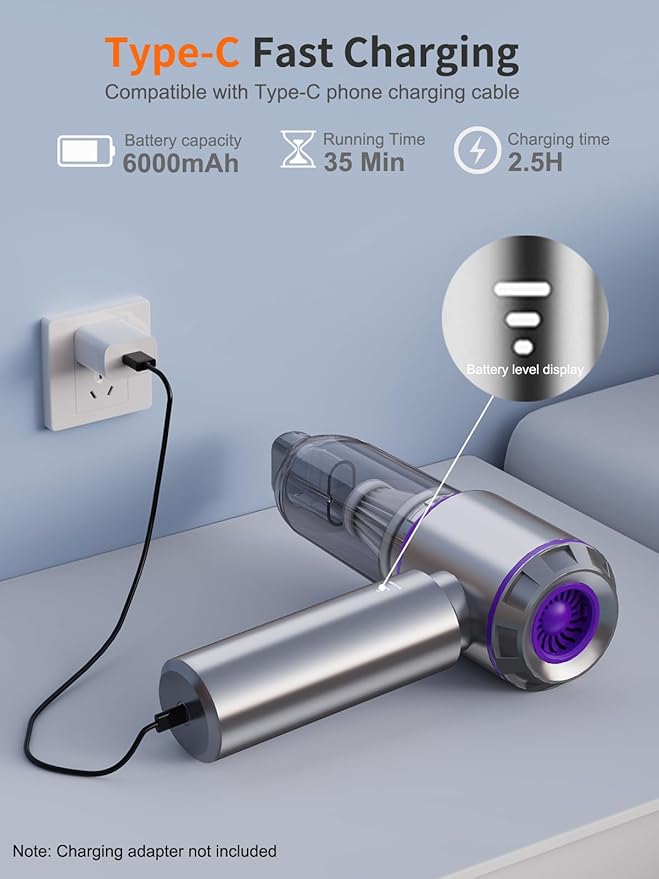 Vacuum/Air Duster 80,000RPM Super Power Mini Car Vacuum Cleaner 4-in-1 air Blower Gun Air Duster & Air Blower & Pump Hand Electric air Duster Handheld dust Blower Blower Cordless (Purple)