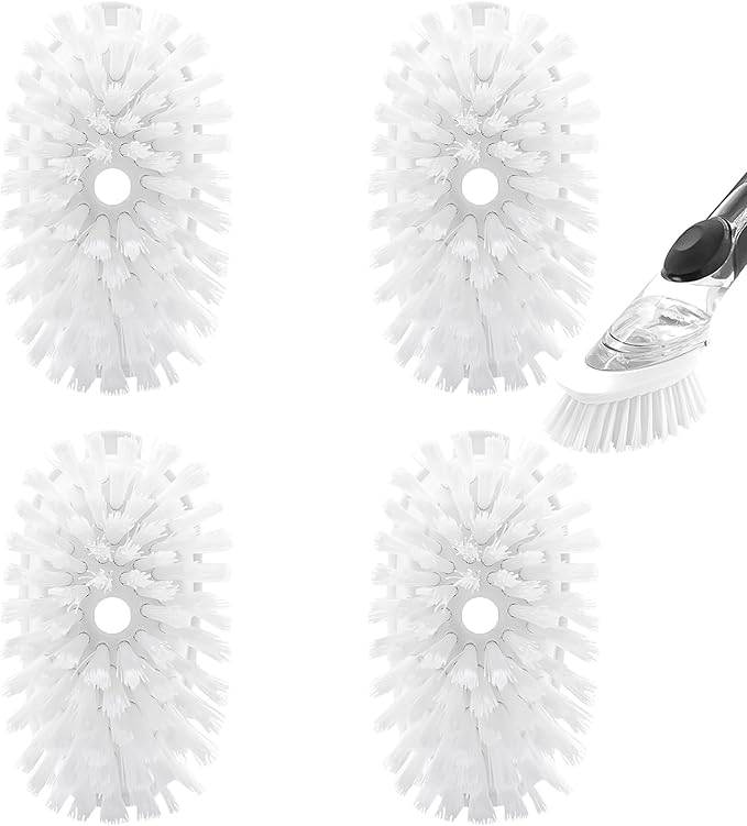 Brush Refills for RIMAY Dish Brush - 4 Pack Dish Brush Cleaning Soap Dispensing Head Replacement for Scrubber (White)