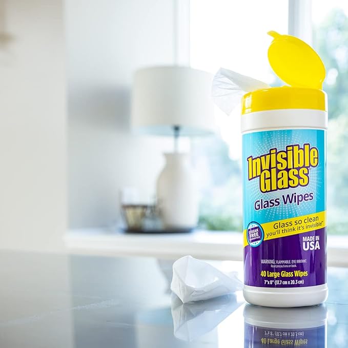 Invisible Glass 90160-4PK Glass Cleaning Wipes Perfect for Cleaning Mirrors, Windows, and Windshields at Home, in Your Car, or at the Office, Streak-Free, Tint-Safe, Lint-Free, 40 Wipes, Pack of 4