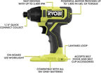 6 Power Tools Combo Kit Bundle with Buho Tool Bag, and Holster, 6 Ryobi Tools, 2 Batteries, Charger, and 40 Piece Drill Bit Set