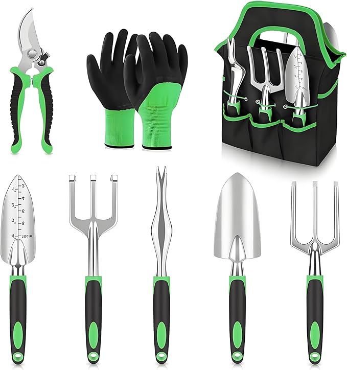 Garden Tools 8-Piece, Gardening Hand Tools, Gardening Tools Set Cultivators with Rust-Proof,Stainless Steel, Aluminum Alloy Material, Gardening Supplies Set Ideal Gift