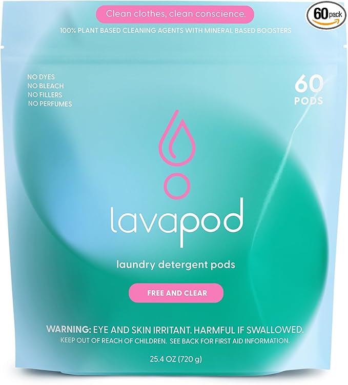Luxury Laundry Pods - Plant-Based Detergent Unscented | Biodegradable PVA Film | Made in USA | 60 Count (Free & Clear)