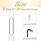 Bilillo 3 Pack Plate Hangers for The Wall, Suitable for 16''-20'' Decorative Plate,Invisible Heavy Duty Wire Plate Holder with Wall Hooks, Plate Hangers for Displaying Plates, Platter, Dish (Black)