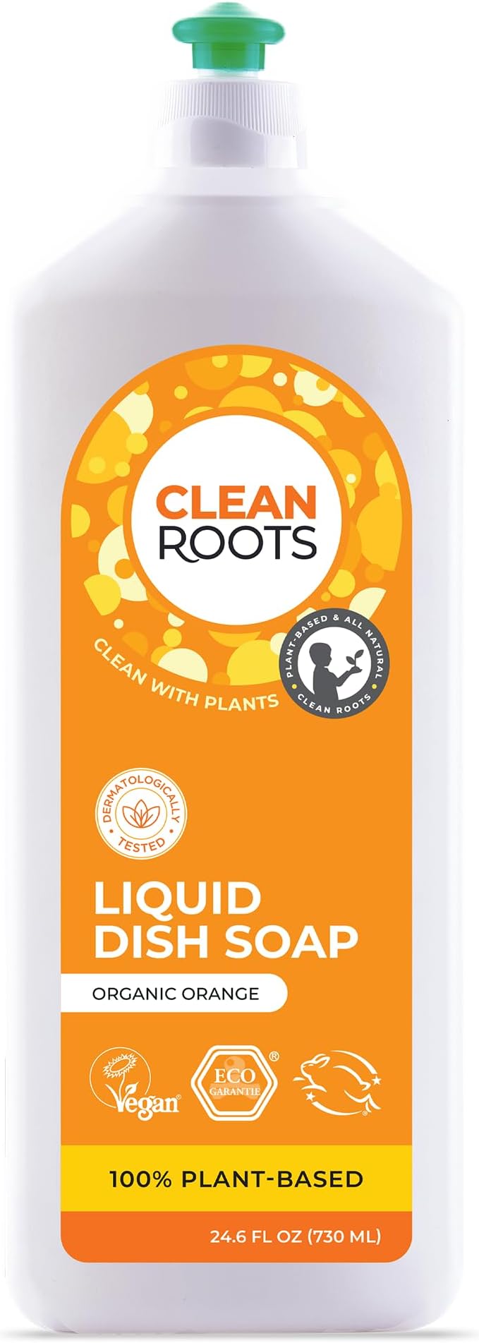 Liquid Dish Soap – EcoGarantie Certified, 100% Plant-Based Formula, Made with Organic Ingredients, Scented with Organic Orange Essential Oil – 24.6 fl oz (730 mL), Pack of 3