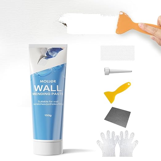 Drywall Repair Kit Wall Patch, 150g Spackle Wall Repair Paste with Scraper, Wall Mending Agent Quick and Easy Solution to Fill The Holes for Home Wall, White Repair Putty Plaster Dent