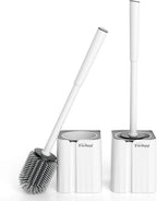 2 Pack Silicone Toilet Brush, Soft Toilet Bowl Cleaner Brush Set for Deep Cleaning. Bathroom Accessories with Long Handle, Wall mountable. - White