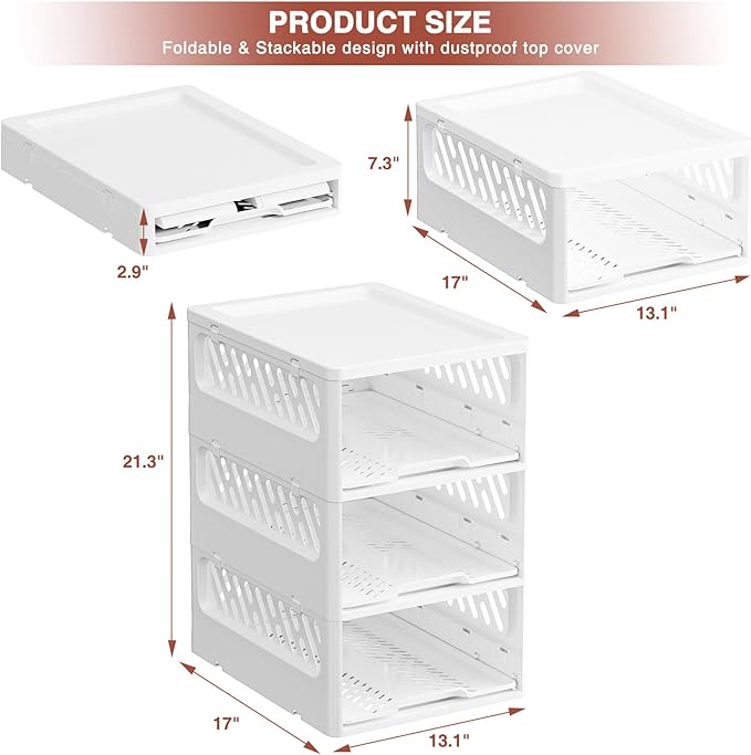 Stackable Closet Organizer Box with lid Plastic Drawer Storage for Armoire and Wardrobe, Foldable Clothes and Towel Storage Basket Bins for Kitchen, Bedroom, Bathroom, Laundry Room, Clothing