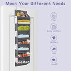 Over the Door Shoe Organizer Hanging with 8 Mesh Pockets 8 Wire Large Deep Pockets, 50lbs Weight Capacity Fits 16 Pairs Shoes Door Shoe Rack Store for Closet and Narrow Door 1 Pack