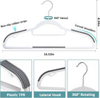 Tonswachic Pack of 30 Clothes Hangers, Space Saving Plastic Hangers, Non-Slip, 0.2 Inches Slim, 360° Swivel Silver Hook for Shirts, Pants & Wet/Dry Garments, White and Dark Gray