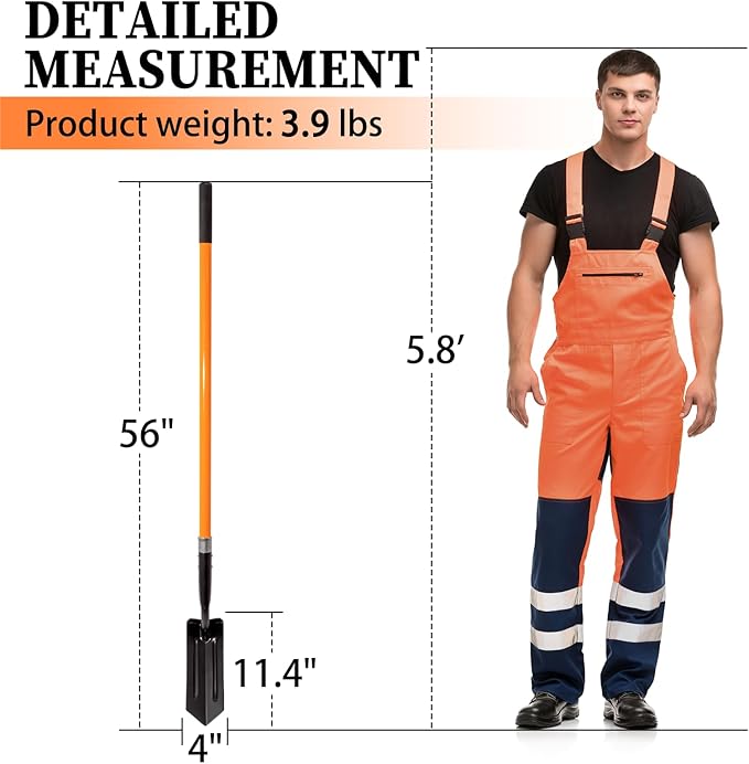 Trench Shovel for Digging, 4-Inch Trench Shovel, Heavy Duty Trenching Shovel with Fiberglass Handle, 56 Inches