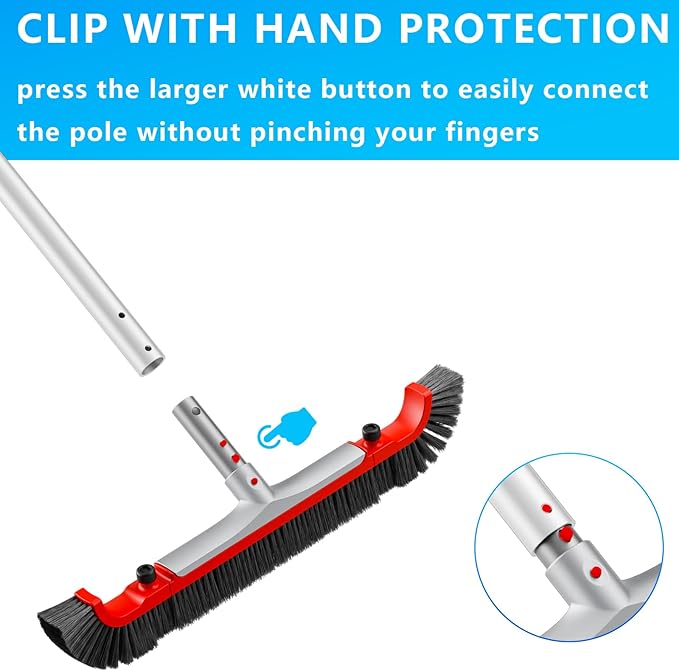 Sepetrel 22” Wide Pool Brush Head for Cleaning Walls,Heavy Duty Inground/Above Ground Aluminum Swimming Pool Scrub Brushes with Curved Ends & Premium Strong Bristle,Red