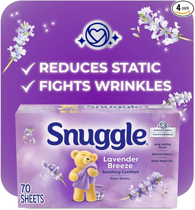 Snuggle Dryer Sheets 70 Count (Pack of 4) Scent May Be Vary (Fabric Softener Sheets, Lavender & Vanilla Orchid)
