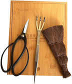 Tinyroots Bonsai Tool Kit - 3 Piece Set With Traditional Butterfly Shears, Japanese Hemp Broom, Three Pronged Rake & Bamboo Storage Case