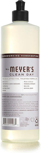 MRS. MEYER'S CLEAN DAY Liquid Dish Soap, Cruelty Free Formula, Lavender Scent, 16 oz- Pack of 6