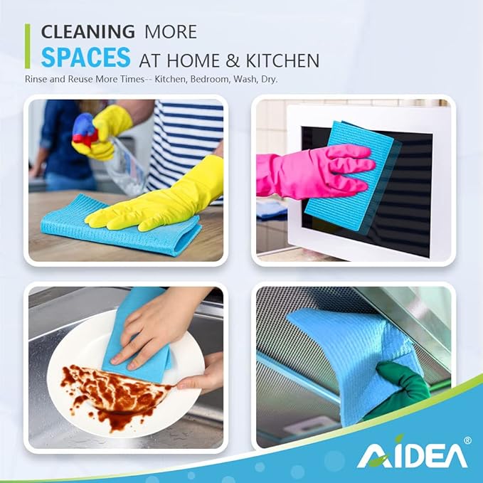 AIDEA Swedish Dish Cloth, 10PK, Swedish Dishcloths for Kitchen, Reusable Paper Towels Washable, Sponge Cloths Kitchen, Absorbent Dish Rags, Dish Towels Cloth, 7"x6"