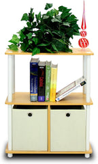Furinno TURN-N-TUBE Storage Shelves Set of 2, 3-Tier Toolless Book Shelf with Storage Bins, Display Shelf, for Organization and Storage, Living Room, Garage, Home Office, Beech