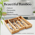HIC Kitchen Expandable 6-Slot Silverware Cutlery Utensil Storage Tray, Natural Bamboo, Opens to 14-Inches