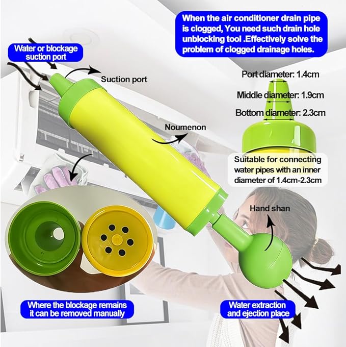Air Conditioner Drain Line Cleaner Tool Kit, Powerful Ac Drain Cleaner with 118 Inch Flexible Pipe Brush & Drain pipe water filling tool for AC, Washer, Fridge, Car Ac Drain Hole Unclog and Clean