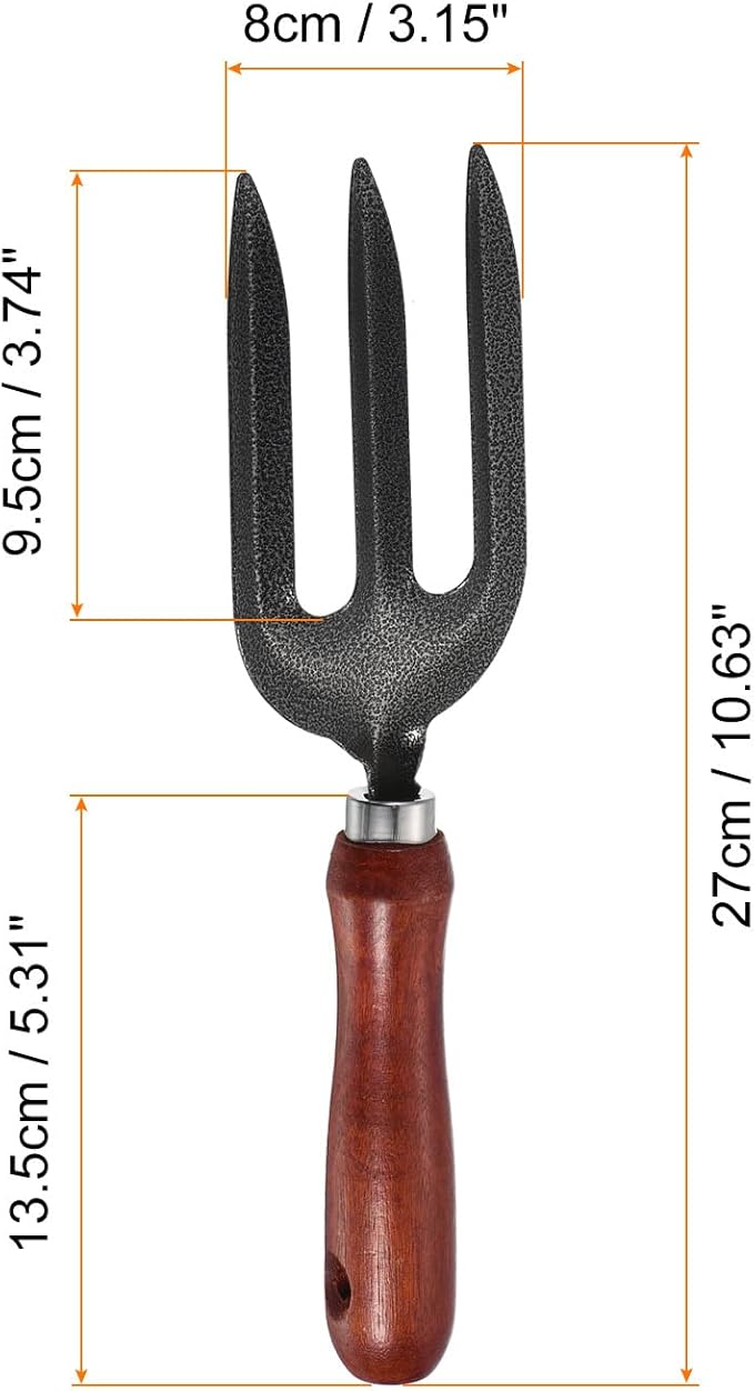 PATIKIL 10.6" 3 Tines Hand Gardening Fork, Carbon Steel Thickened Hardened Digging Pitch Fork for Backyard Weeding Farm Planting, Grey