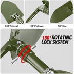 Camping Shovel, 18.5'' Digging Shovel Portable Ergonomic High Carbon Steel Folding Shovel for All Occasions Outdoor Camping Hiking Garden (Green/Silver)