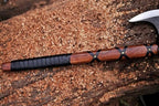 Viking Axe | Hand-Forged Carbon Steel Tomahawk with Rosewood Handle & Leather Sheath, Bearded Axe for Camping, Bushcraft, Throwing, Gifts for Men (Brown)