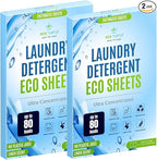 Eco-Friendly 80 Loads Ultra Concentrated Laundry Detergent Sheets Stain-Fighting Enzymes & Plant Powered, Washer Sheets, Space Saving, Travel Friendly for Hot/Cold Cycles - Pack of 2