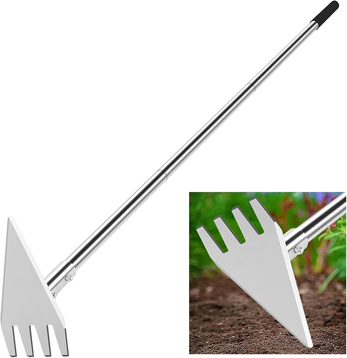 Dual Headed Hoe Garden Tool, 29.5"-57.7" Adjustable Long Handle Weed Puller Tool, Stainless Steel Hoe Cultivator and Weed Rake Gardening Tool, for Gardening Planting, Weeding, Digging, Loosening Soil