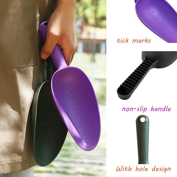 Plastic Garden Shovel Hand Trowel Tool Non-Slip Potting Soil Scoop Flowerpot Transplanting Digging Weeding Planting Cultivation Sturdy Kids Beach Sand Toys Pet Food Scoop 2 Pcs