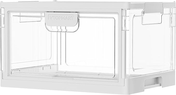 Vtopmart 1 Pack Stackable Storage Bin with Lid,24QT Clear Foldable Closet Organizer with Front-Open Doors,Plastic Storage Containers for Living Room, Bedroom, Craft Room, Dorm Organization