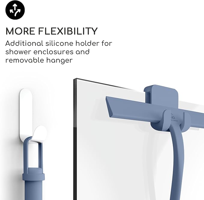 GÜTEWERK Shower Squeegee for Glass Doors, Silicone Window Squeegee, Bathroom and Glass Cleaning - Blue - 9 Inch